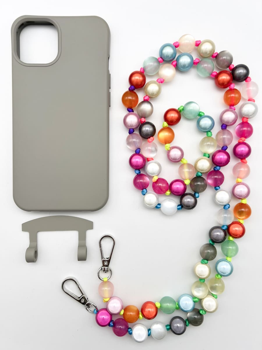 Set Handykette MIRACLE RAINBOW PASTELL mit Hülle STONE für iPhone