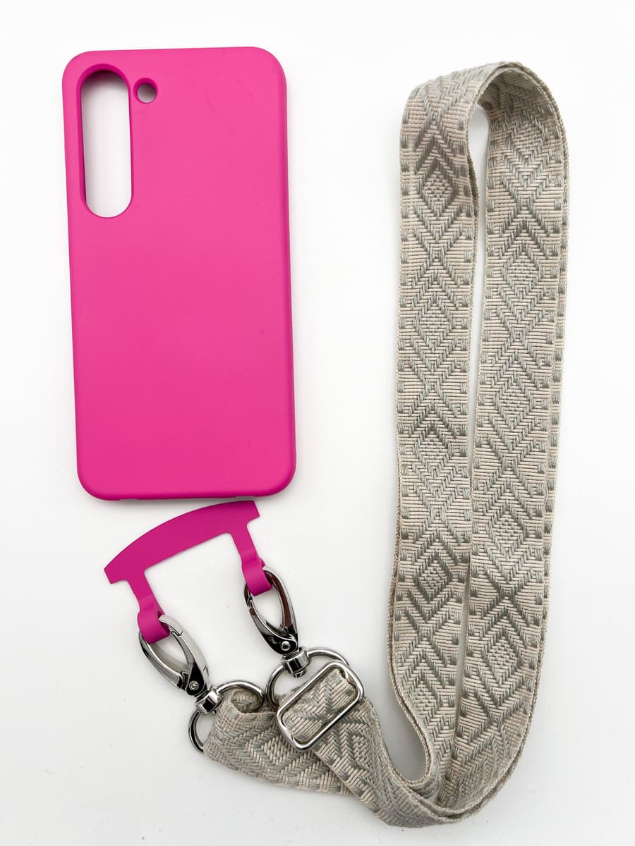 Set Handykette OSLO GREY mit Hülle HOT PINK für Samsung