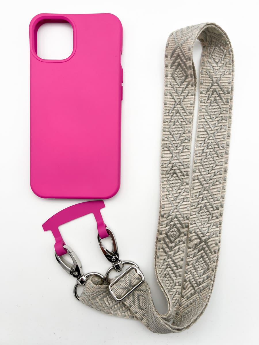 Set Handykette OSLO GREY mit Hülle HOT PINK für iPhone