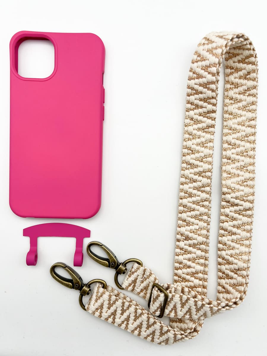 Set Handykette STRIPES GOLD mit Hülle HOT PINK für iPhone