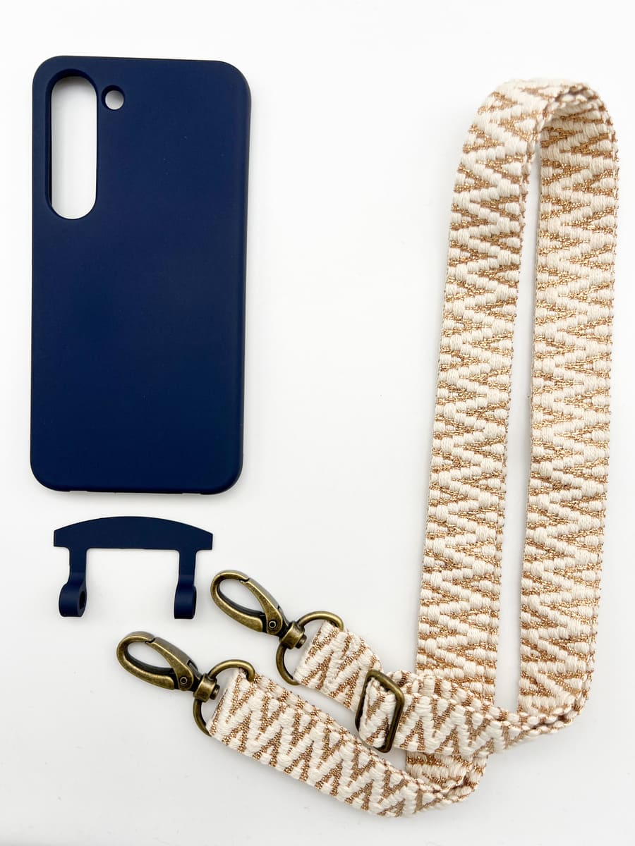 Set Handykette STRIPES GOLD mit Hülle NAVY für Samsung