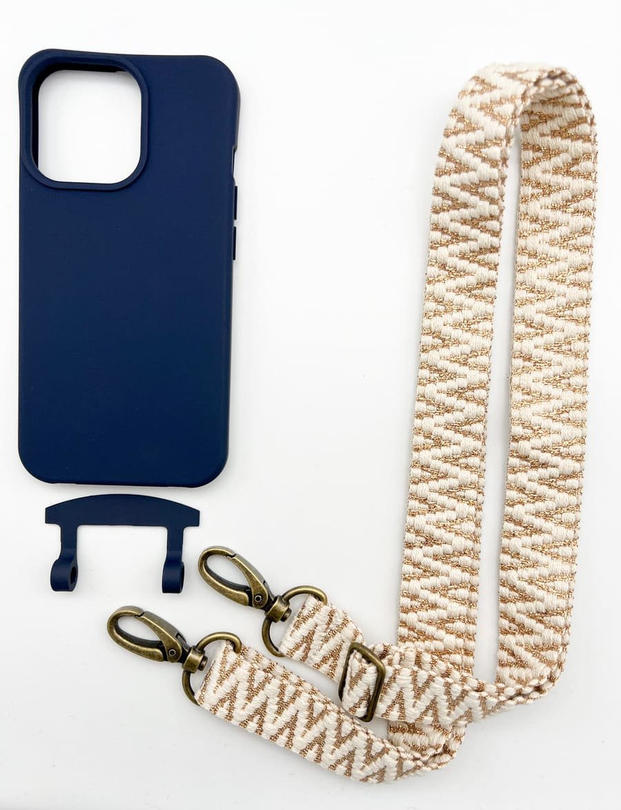 Set Handykette STRIPES GOLD mit Hülle NAVY für iPhone