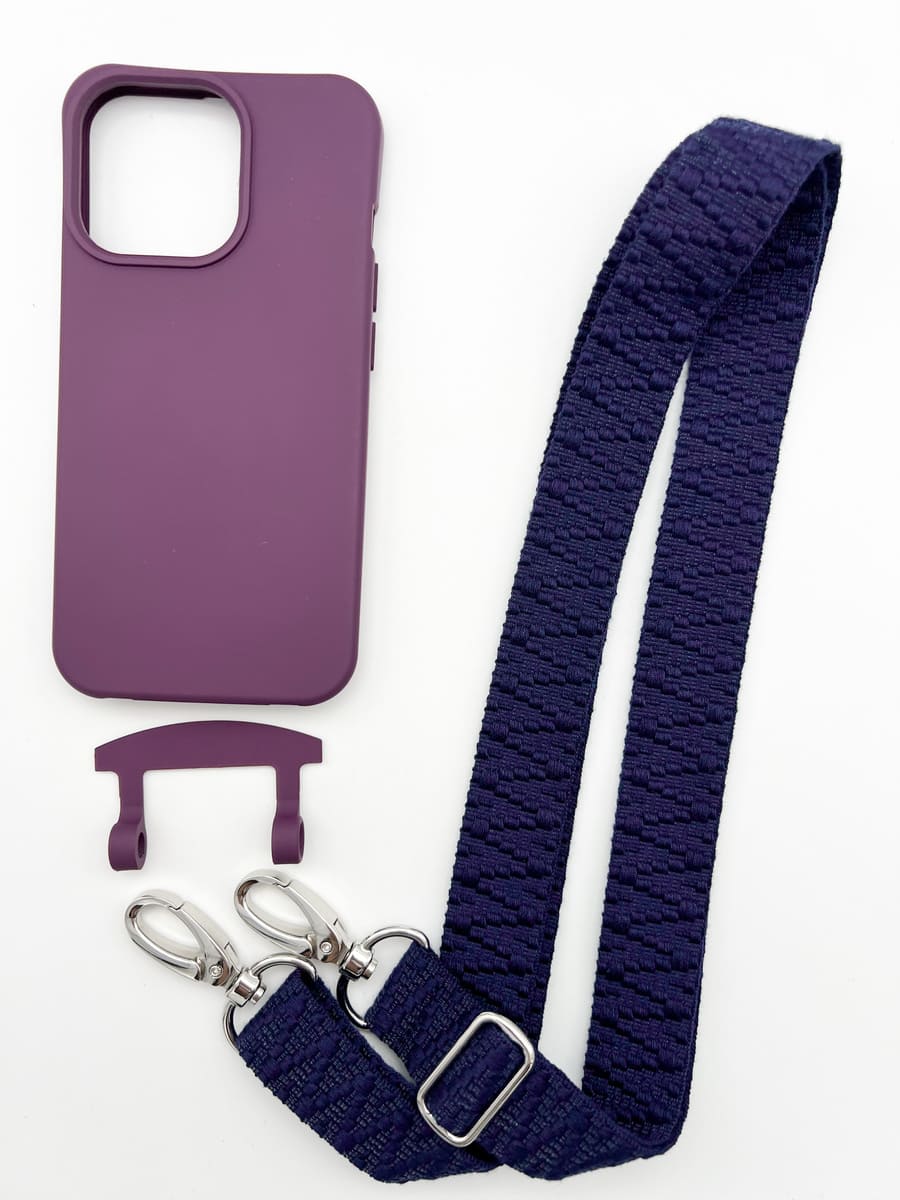 Set Handykette STRIPES NAVY mit Hülle BERRY für iPhone