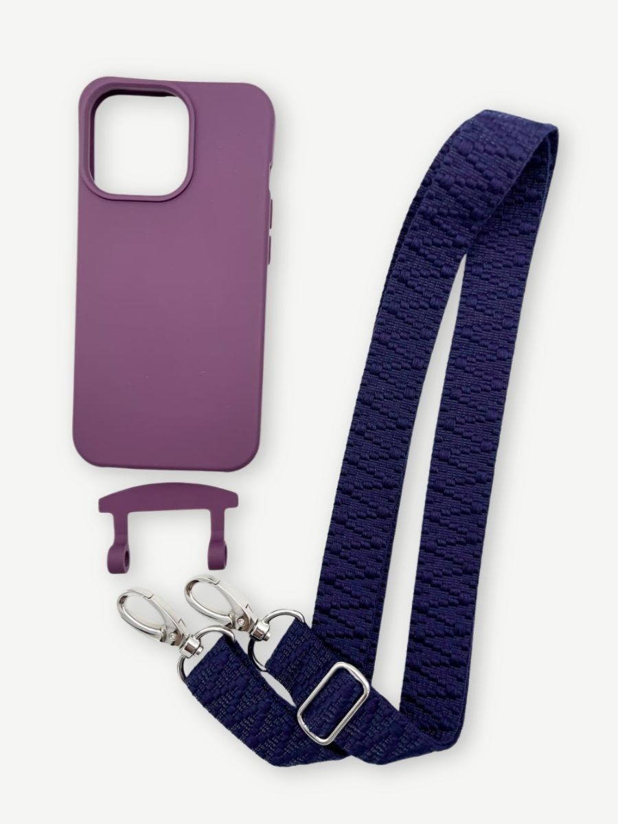 Set Handykette STRIPES NAVY mit Hülle BERRY für iPhone