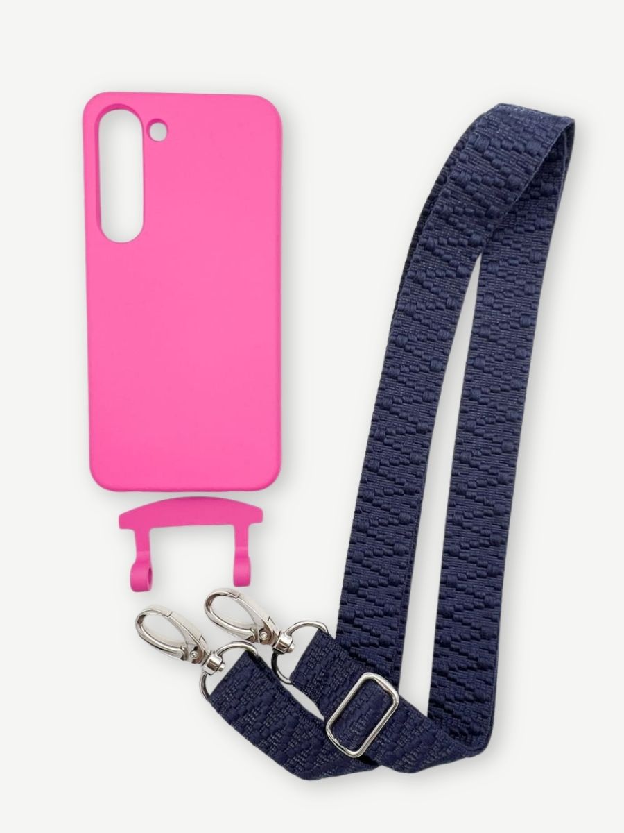 Set Handykette STRIPES NAVY mit Hülle HOT PINK für Samsung