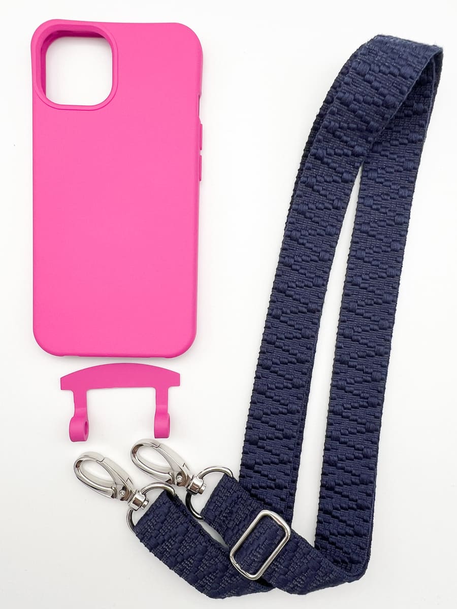 Set Handykette STRIPES NAVY mit Hülle HOT PINK für iPhone