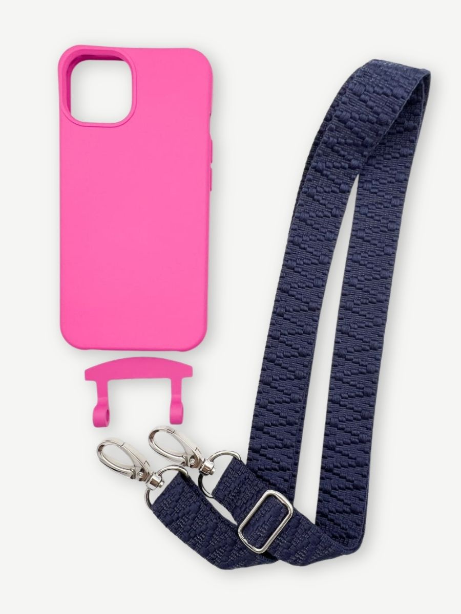 Set Handykette STRIPES NAVY mit Hülle HOT PINK für iPhone