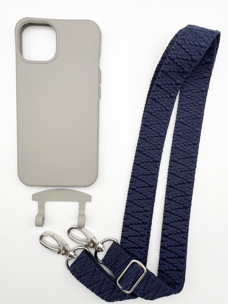 Set Handykette STRIPES NAVY mit Hülle STONE für iPhone
