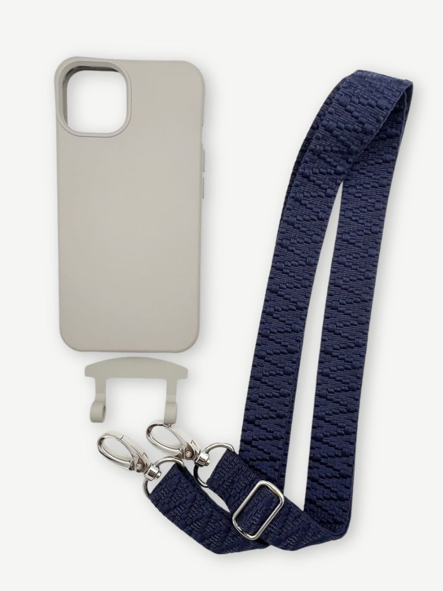 Set Handykette STRIPES NAVY mit Hülle STONE für iPhone