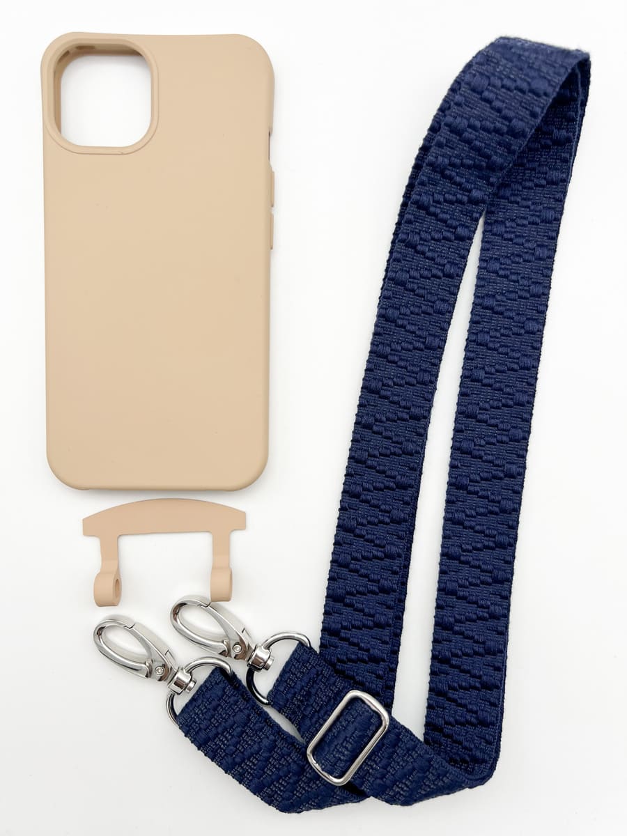 Set Handykette STRIPES NAVY mit Hülle TOFFEE für iPhone