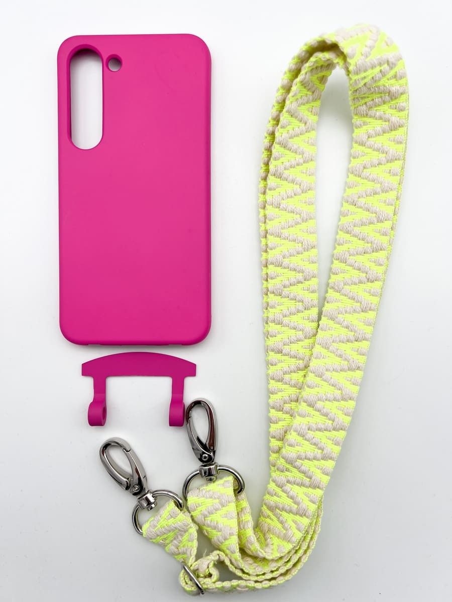 Set Handykette STRIPES NEON mit Hülle HOT PINK für Samsung