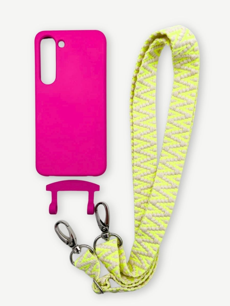 Set Handykette STRIPES NEON mit Hülle HOT PINK für Samsung