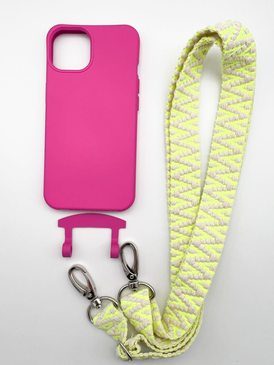 Set Handykette STRIPES NEON mit Hülle HOT PINK für iPhone