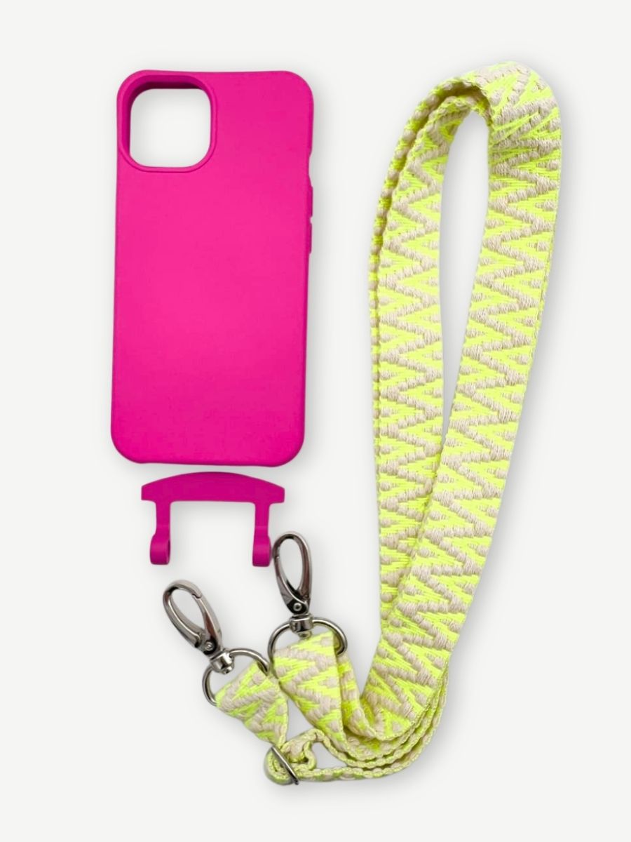 Set Handykette STRIPES NEON mit Hülle Hot Pink iPhone