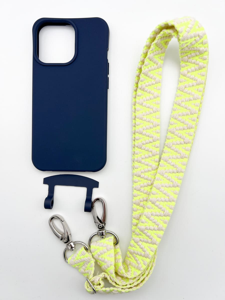 Set Handykette STRIPES NEON mit Hülle NAVY für iPhone