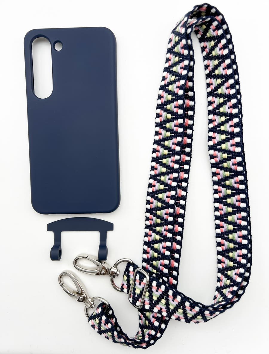 Set Handykette STRIPES RAINBOW mit Hülle NAVY für Samsung