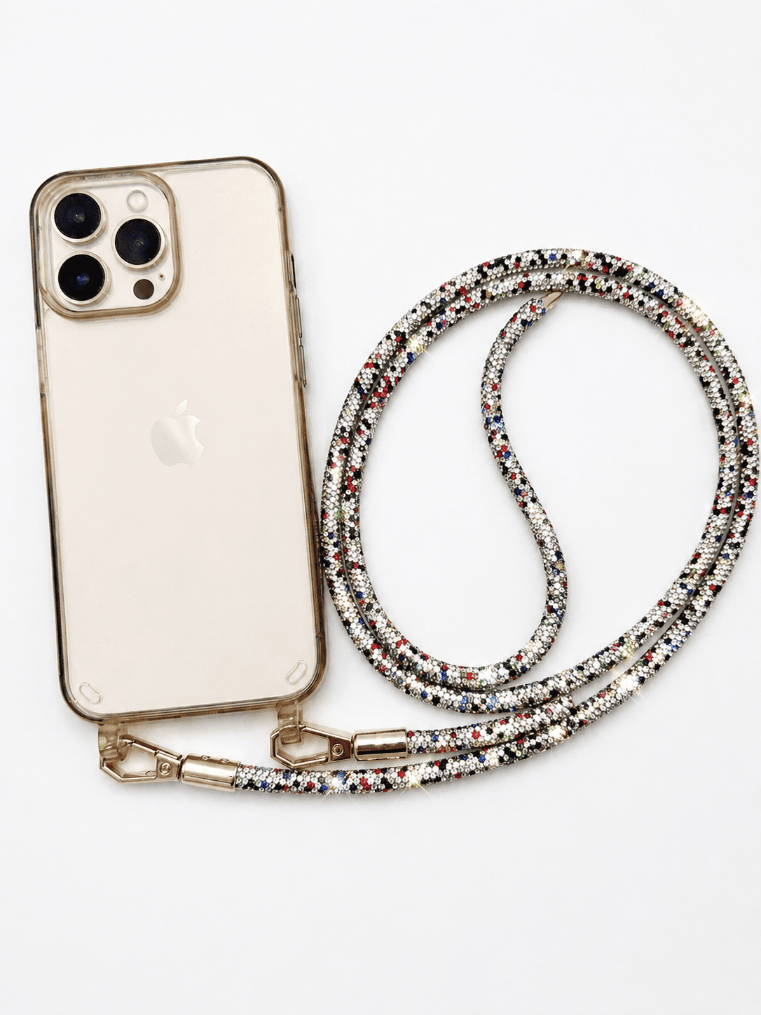 glitzernde Handykette mit iphone regenbogen