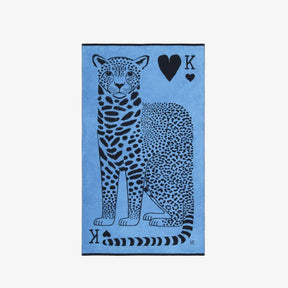 STrandtuch badetuch blau mit Leopard und Kartenmuster