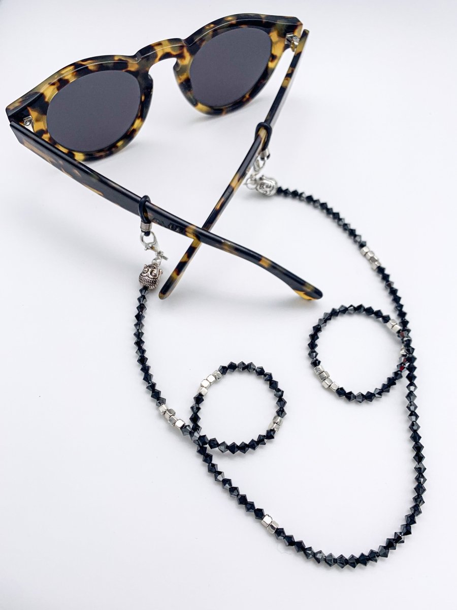 Brillenkette schwarz aus Kristallen