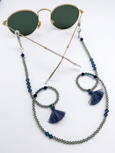 Brillenkette blau grau aus Kristallen